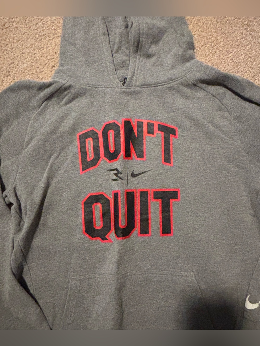 Nike Gray Hoodie with Black and Red "DON'T QUIT" Graphic